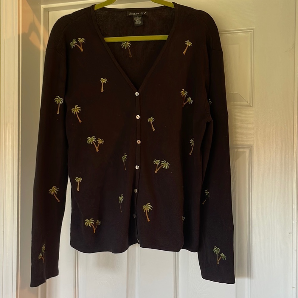 Eagles Eye Palm Tree Cardigan Sweater Size L
